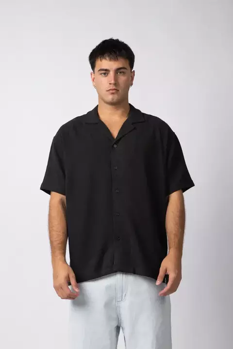 CAMISA MANGA CORTA LINO MONT NEGRA