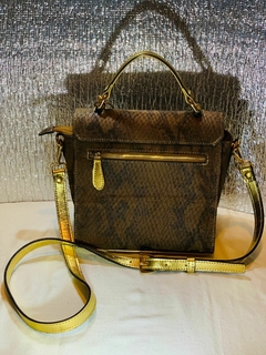 Cartera de Boa chocolate combinada con cuero metalizado dorado. Modelo: “Adelaida de Borgoña”.- en internet