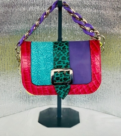 COLECCIÓN CARTERA DONNA: MODELO: “DONNA MELINA” (violeta, azules y naranja) de 5 cueros diferentes.