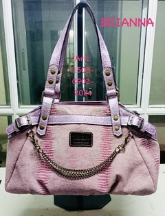 CARTERA DE BOA ROSA DEGRADÉ COMBINADA CON CUERO IRIDISCENTE. Modelo: “RIANNA”.- y con pliegues y cadenas. - Támesis&Co.