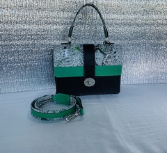 CARTERA CAJÓN FRANCÉS. MODELO: “LEONOR DE BORBON” (negra convinada con Boa verde italiana). - Támesis&Co.