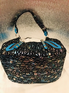 CARTERA DE CUERO IMPORTADO TORNASOLADO COMBINADA CON CHAROL CELESTE. "ABY". - Támesis&Co.