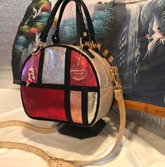 CARTERA DE CUERO DE OVEJA ITALIANA METALIZADA. "MONDRIAN DE QUEEN MARY". - tienda online
