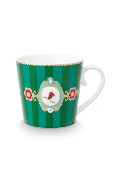 MUG GRANDE LOVE BIRDS MEDALLION RAYAS ESMERALDA 250ML