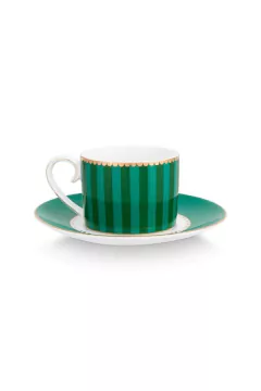 TAZA DE ESPRESSO & PLATILLO VERDE LOVE BIRDS ESMERALDA en internet