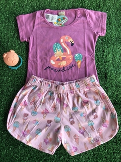 Conjunto flamingo paradise molekada (tamanho 08 anos)