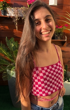 Cropped xadrez com amarração na cintura - comprar online