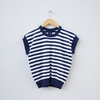 Blusa de Fio Listrada Branca e Azul - P