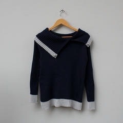 Blusa de Lã Azul e Cinza - P