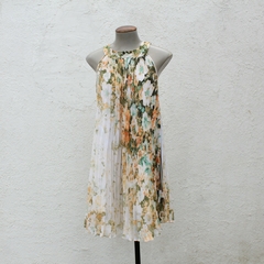 Vestido Floral Plissado - M - Brecho Ja Vali