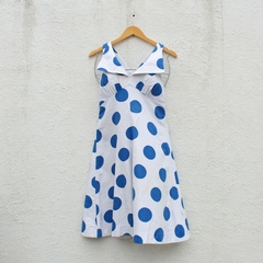 Vestido Poá Vintage Branco e Azul - P - loja online