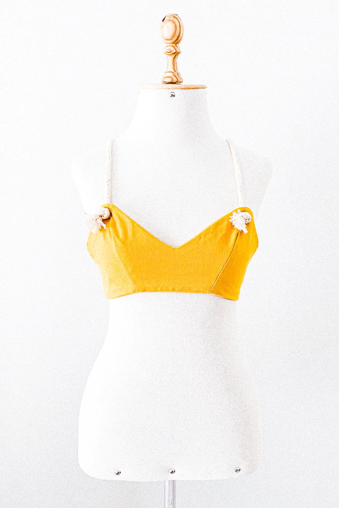 Top de Sutiã com Alças de Cordão em Algodão Amarelo