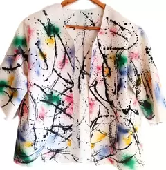 Casaco Feminino Pintado Blu - Atelie Gilda Lacerda