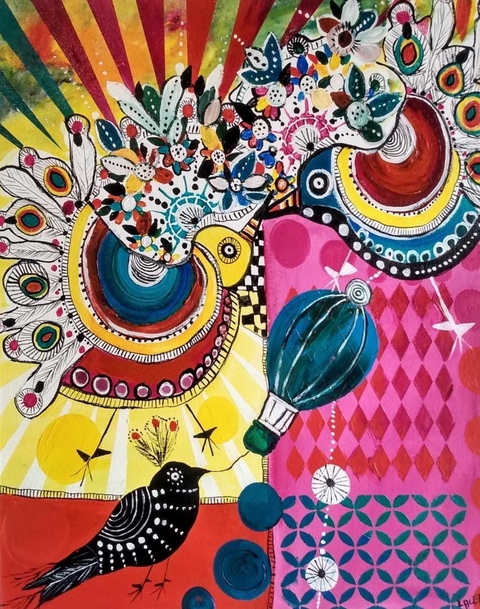 O Balão Colorido quadro pintado