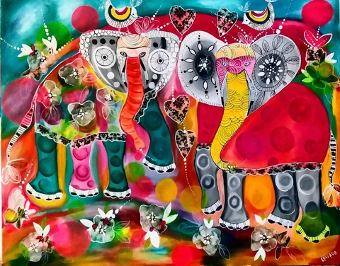 Os Elefantes pintura acrílica