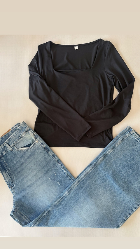 Remera escote cuadrado negra 2000-1-356 - comprar online