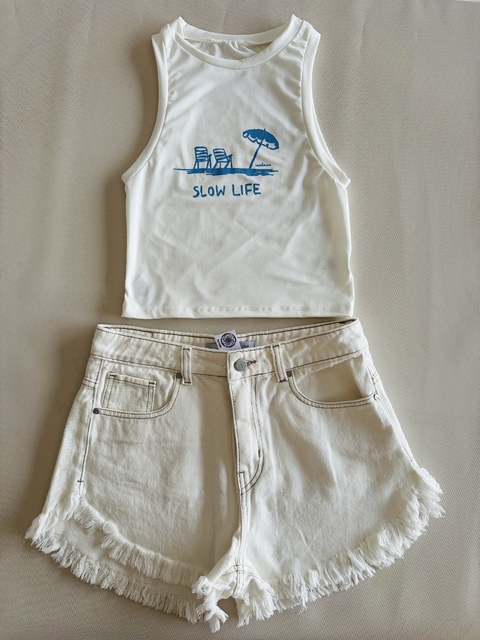 musculosa blanca con estampa celeste 2000-2-220 - comprar online