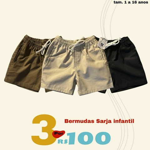Kit 3 Short Infantil Mauricinho Sarja Menino Qualidade Premium