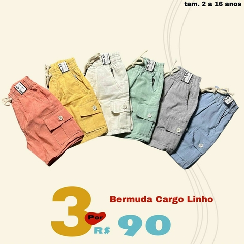 Kit 3 Bermuda Cargo Linho Mauricinho Por 90