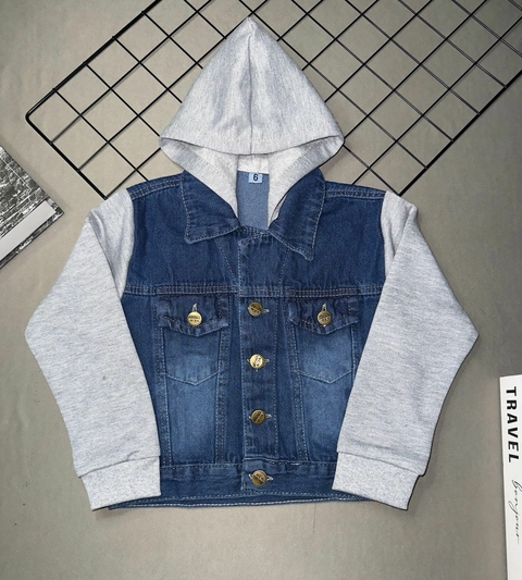 aqueta Jeans Infantil Manga Longa Moletom Com Capuz - comprar online