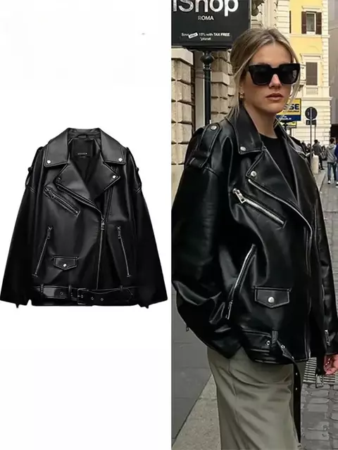 Jaqueta de couro preta feminina
