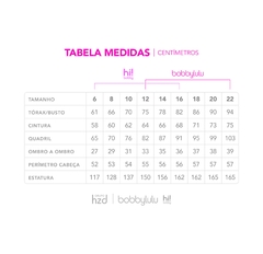 Tabela de medidas em centímetros para o produto Cropped Delicate da marca Bobbylulu.