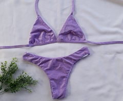 Biquíni Top Fixo Lilás Lavanda Texturizado - Top Fixo e Calcinha Asa Delta