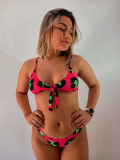 Biquini Top Nó Onça Rosa com Verde - Calcinha Asa Delta