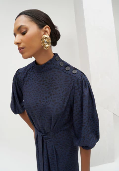 VESTIDO MIDI MANGA BUFANTE NOVO C ETIQUETA - LEA A LEZ - loja online
