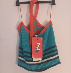 TOP TEJIDO TURQUESA NARANJA ZARA M en internet