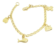 Pulsera laminada en oro 18k "amarillo" con dijes combinados.