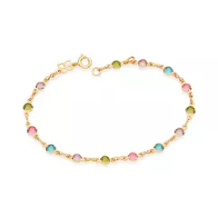 Pulsera laminada en oro 18k con piedras coloridas.