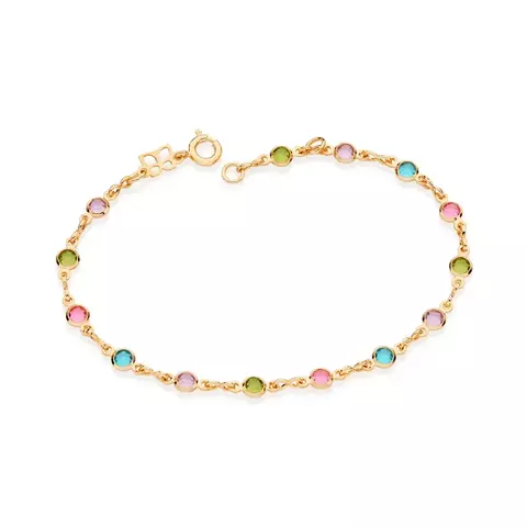 Pulsera laminada en oro 18k con piedras coloridas.