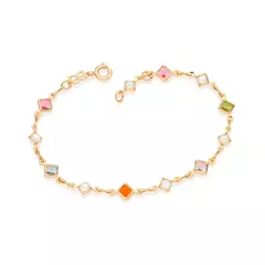 Pulsera laminada en oro 18k con piedras de colores.