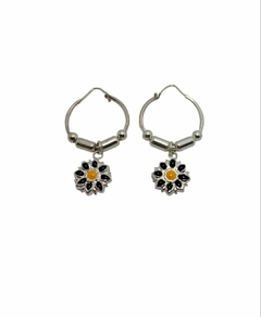 Aros Argolla De Plata 925 Con Dije Girasol Colgante
