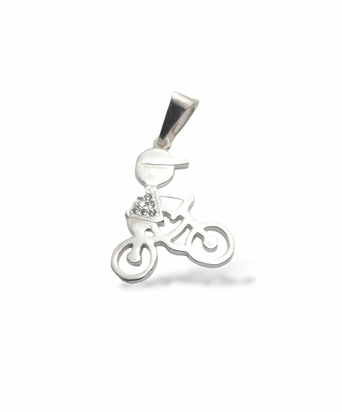Dije De Plata 925 Nene En Bicicleta Con Piedra Cristales