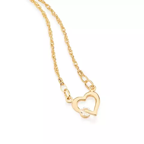 Cadena laminada en oro 18k con corazon y cristal