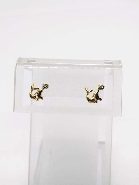 Aro foca laminado en oro 18 k con piedra agua marina.