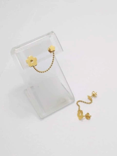 Aros flor doble perforado laminado en oro 18k- Romminox