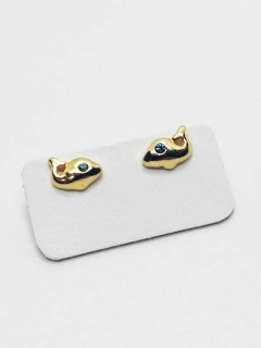 Aro Ballena laminado en oro 18 k (amarillo) con piedra agua marina.