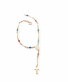 Pulsera denario laminada en oro 18k con piedras de colores.