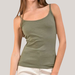 Musculosa de algodón verde para mujer, con tirantes finos, ideal para primavera y verano.