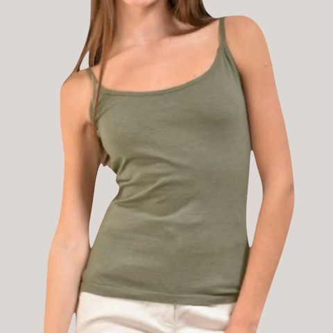 Musculosa de algodón verde para mujer, con tirantes finos, ideal para primavera y verano.