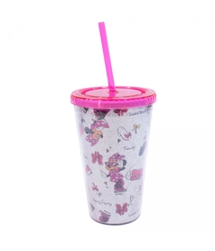 Copo Minnie com canudo glitter acrílico Disney - comprar online