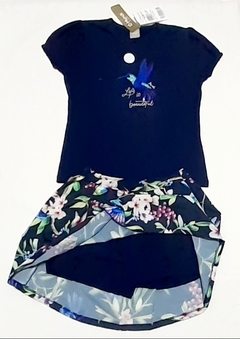 Conjunto juvenil  feminina de blusinha azul e short saia estampada floral da Brandilli Mundi - comprar online
