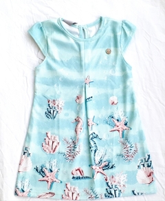 Vestido infantil feminino Brandilli Mundi na cor verde com estampa fundo do mar com toque acetinado na malha