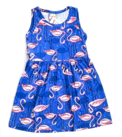 Vestido infantil  feminino Brandilli de malha  na cor azul com estampa de flamingos na internet
