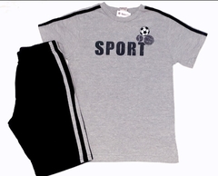 Conjunto masculino infantil de algodão com camiseta cinza e bermuda preta com listras cinzas dupla da marca  Brandilli - comprar online