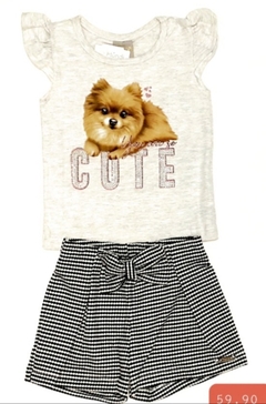 Conjunto infantil feminino com estampa de um cachorrinho e escrito CUTE com strass Brandilli Mundi - comprar online