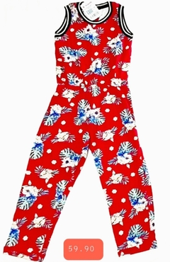 Macacão infantil de malha vermelho florido Brandilli - comprar online